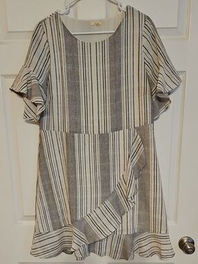 Le Lis Cream and Black Striped Ruffle Mini Dress